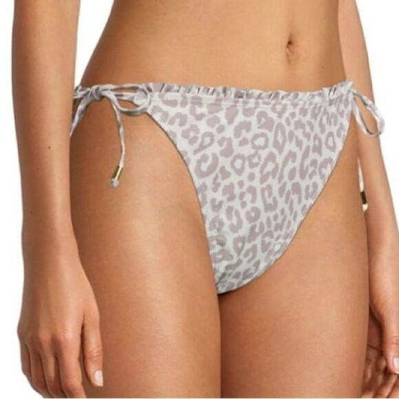 XOXO Women’s Gray And Cream Cheetah Print String Bikini Bottoms, Size M, NWT - Picture 1 of 9